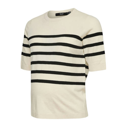 VERO MODA MATERNITY zwangerschaps gestreepte top ecru fijn gebreid Zwart Dames Viscose Ronde hals - maat S afbeelding