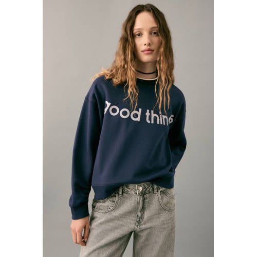 MANGO TEEN sweater marineblauw Tekst