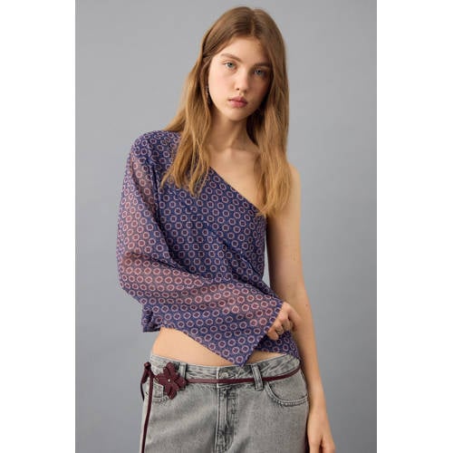 MANGO TEEN off shoulder top paars All over print - maat 176(XL) afbeelding