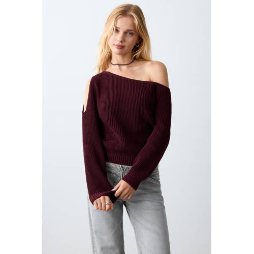 MANGO TEEN trui donkerrood gebreid Meisjes Polyester Off shoulder Effen - maat 168(M) afbeelding