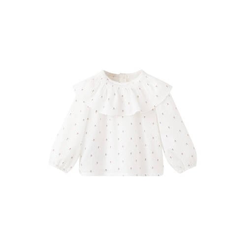 Mango Kids gebloemde blousetop wit Meisjes Katoen Peter Pan-kraag Bloemen - maat 92 afbeelding