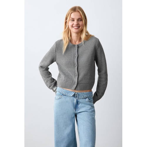 MANGO TEEN vest grijs grof gebreid Meisjes Polyester Ronde hals Effen