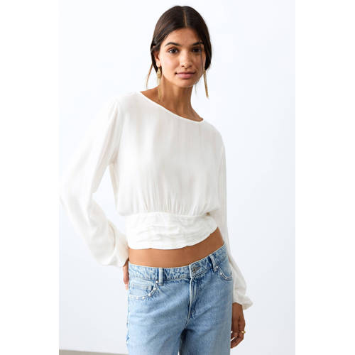 MANGO TEEN blousetop wit Meisjes Polyester Boothals Effen - maat 152(XXS) afbeelding