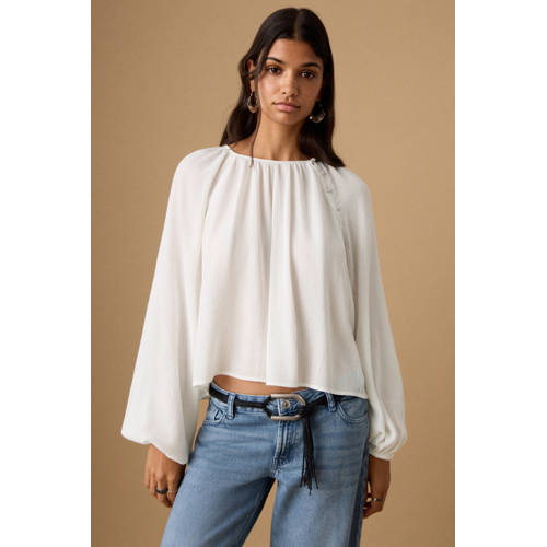 MANGO TEEN blousetop ecru Meisjes Viscose Ronde hals Effen - maat 172(L) afbeelding