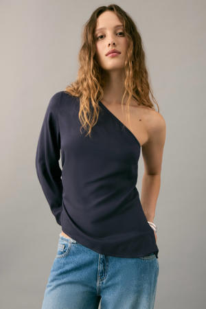 one shoulder top marineblauw
