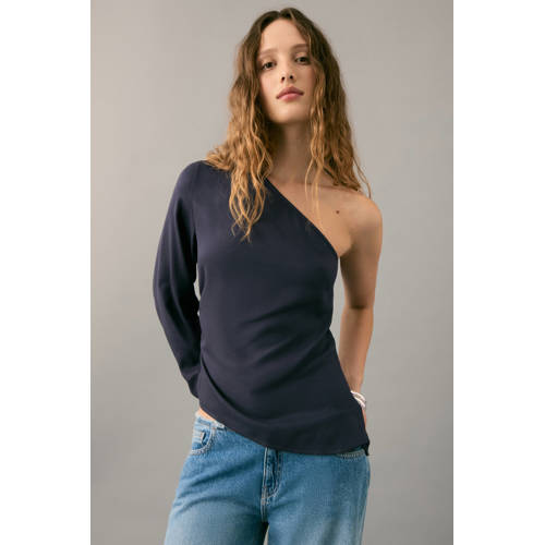MANGO TEEN one shoulder top marineblauw Effen - maat 158(XS) afbeelding