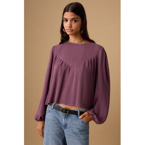 MANGO TEEN blousetop paars Meisjes Viscose Ronde hals Effen - maat 152(XXS) afbeelding