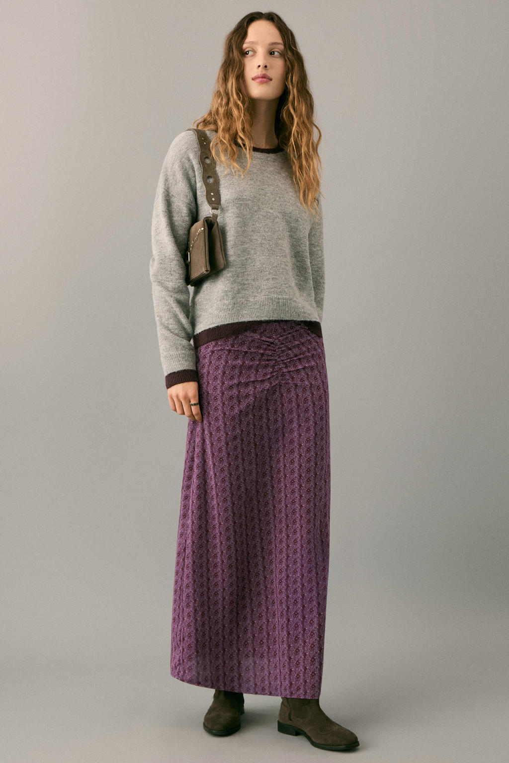 Paarse meisjes MANGO TEEN maxi rok gemaakt van polyester en met elastische tailleband