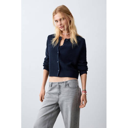 MANGO TEEN gebreid vest marineblauw Meisjes Katoen Ronde hals Effen