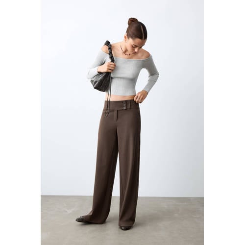 MANGO TEEN straight pantalon donkerbruin Broek Meisjes Polyester Effen - maat 164(S) afbeelding