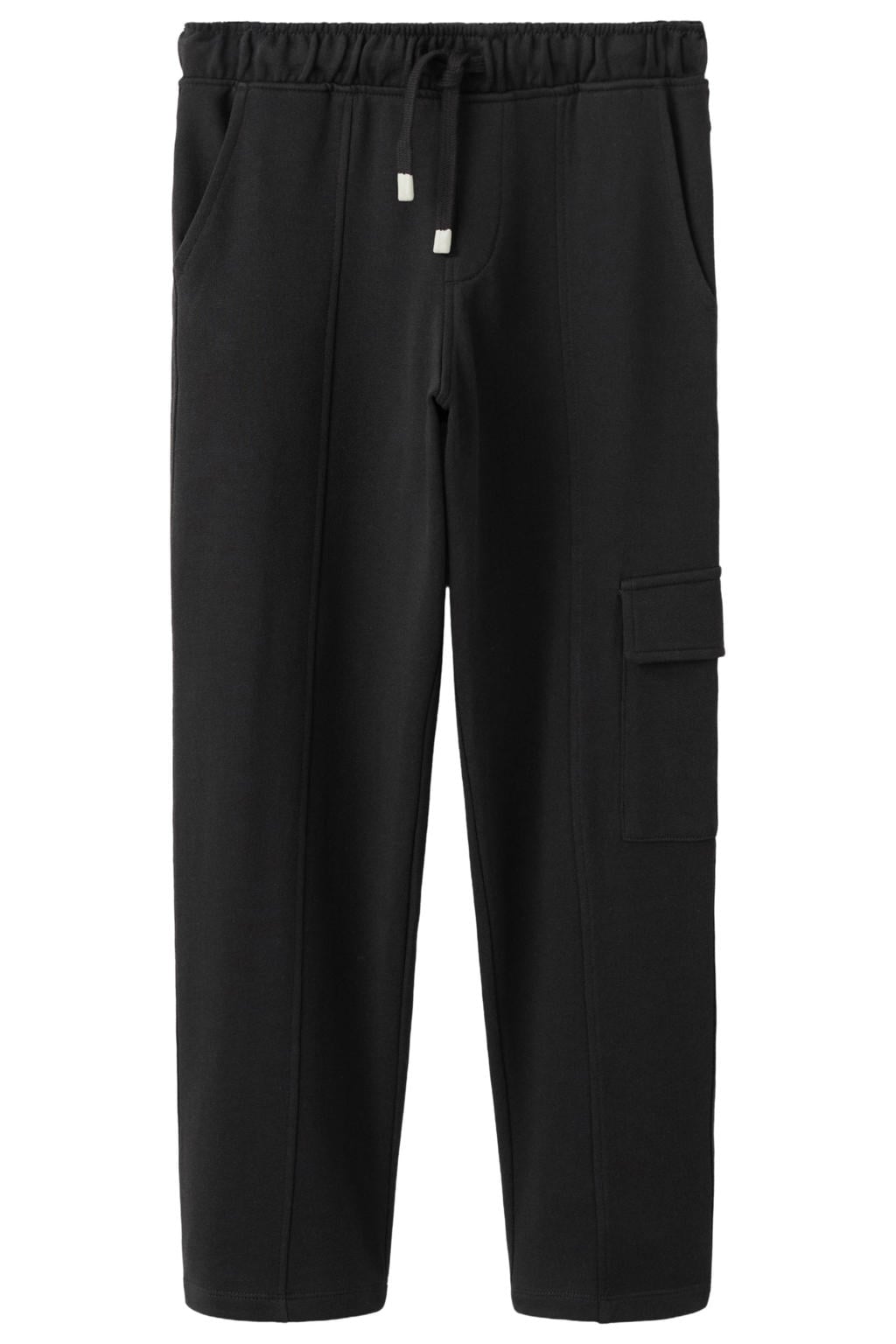 Zwarte jongens Mango Kids cargobroek van sweat materiaal met elastische tailleband met koord en effen
