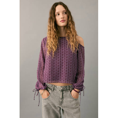MANGO TEEN blousetop paars Meisjes Polyester Ronde hals All over print - maat 158(XS) afbeelding