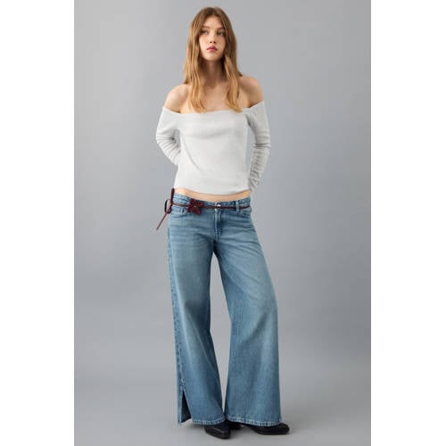 MANGO TEEN cropped top lichtgrijs Meisjes Katoen Off shoulder Effen - maat 158(XS) afbeelding