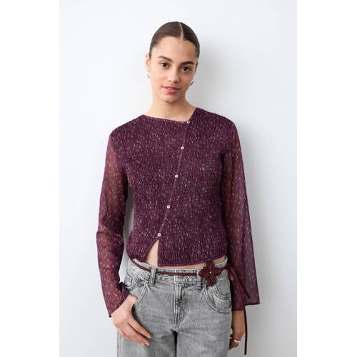 MANGO TEEN blouse paars Meisjes Polyester V-hals All over print - maat 164(S) afbeelding