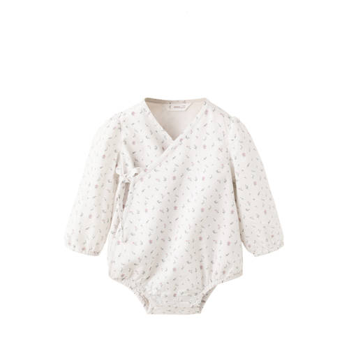 Mango Kids Romper Ecru Meisjes Katoen V-hals All over print - maat 68 afbeelding