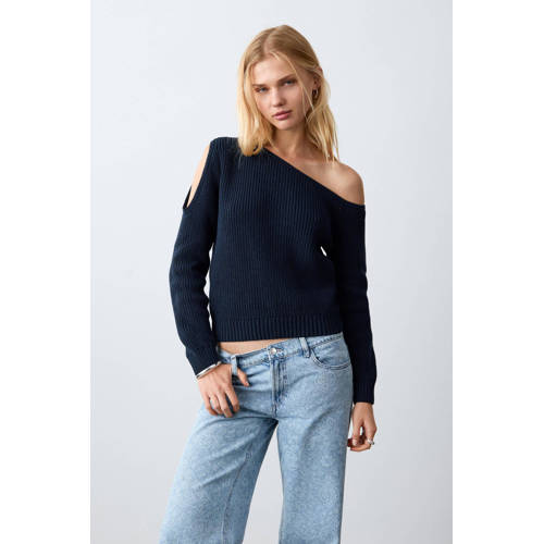 MANGO TEEN trui marineblauw gebreid Meisjes Katoen One shoulder Effen - maat 172(L) afbeelding