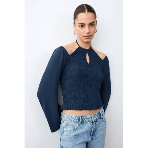 MANGO TEEN blousetop marineblauw Meisjes Viscose Halter Meerkleurig - maat 158(XS) afbeelding