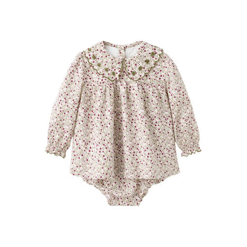 Mango Kids jurk + bloomer roze/groen Meisjes Katoen Peter Pan-kraag All over print