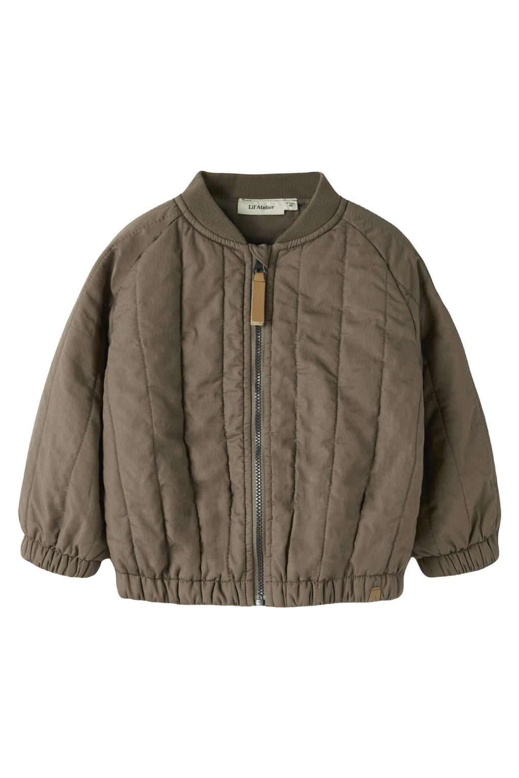 Bruine jongens LIL' ATELIER BABY bomberjack van katoen met effen, lange mouwen, ronde hals, ritssluiting en borduursels