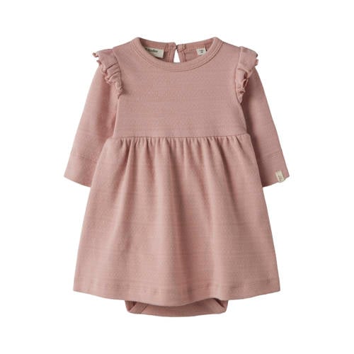 LIL' ATELIER BABY korte jurk ajour oudroze Meisjes Katoen Ronde hals Effen