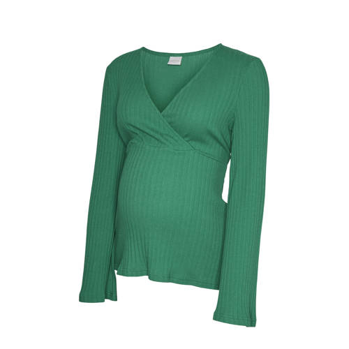 MAMALICIOUS zwangerschaps top groen rib gebreid Dames Polyester V-hals - maat M afbeelding