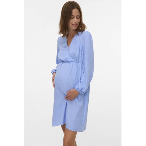 MAMALICIOUS zwangerschaps midi jurk blauw Dames Polyester V-hals Effen - maat XL afbeelding