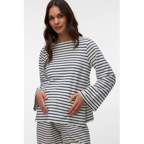 MAMALICIOUS zwangerschaps gestreepte longsleeve donkerblauw Dames Polyester Boothals - maat XL afbeelding
