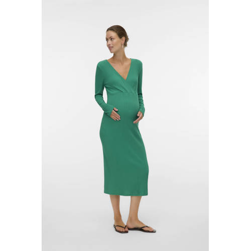 MAMALICIOUS zwangerschaps maxi jurk groen Dames Polyester V-hals Effen - maat XL afbeelding