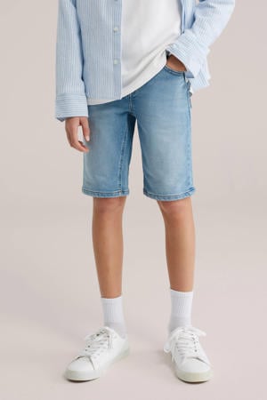 slim fit denim short medium blue denim