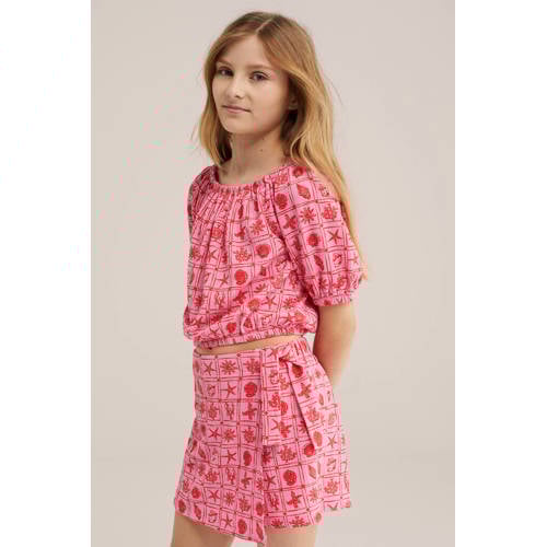 WE Fashion off shoulder top roze All over print