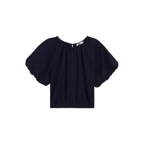 WE Fashion blousetop donkerblauw Meisjes Katoen Ronde hals Effen - maat 170/176 afbeelding