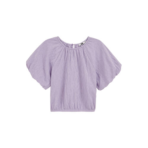 WE Fashion blousetop lila Paars Meisjes Katoen Ronde hals Effen - maat 98/104 afbeelding