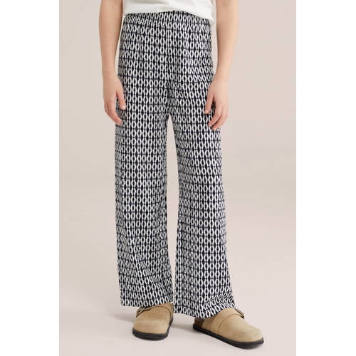 WE Fashion palazzo broek donkerblauw Meisjes Polyester Meerkleurig