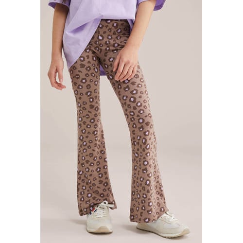 WE Fashion flared legging Bruin Meisjes Viscose Dierenprint - maat 98 afbeelding