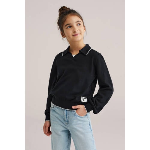 WE Fashion gebreide trui zwart Meisjes Viscose Polokraag Effen - maat 110/116 afbeelding