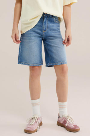 straight short medium blue denim
