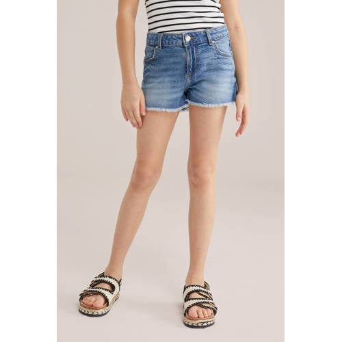 WE Fashion denim straight short medium blue denim Korte broek Blauw Effen - maat 104 afbeelding