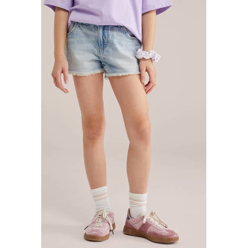 WE Fashion denim straight short light blue denim Korte broek Blauw Effen - maat 128 afbeelding