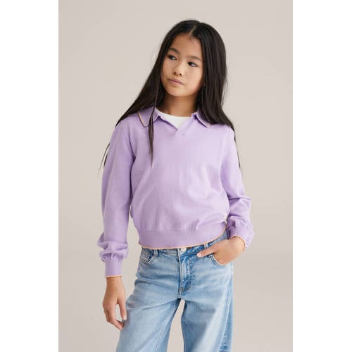 WE Fashion gebreide trui lila Paars Meisjes Viscose Polokraag Effen - maat 98/104 afbeelding