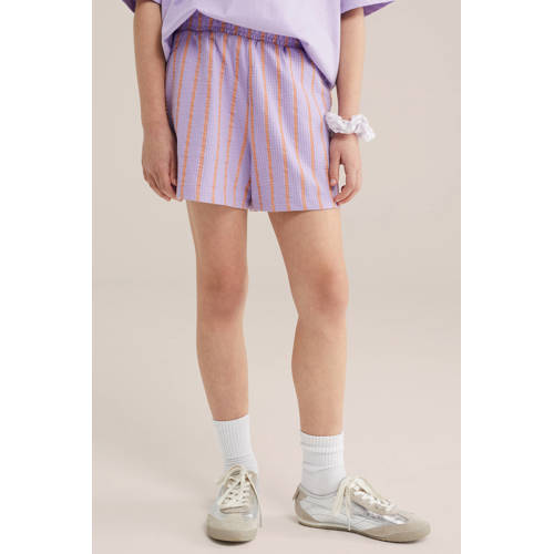 WE Fashion straight gestreepte casual short lila met textuur Korte broek Paars Meisjes Stretchkatoen - maat 146/152 afbeelding