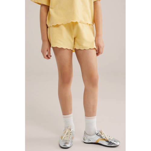 WE Fashion straight casual short lichtgeel Korte broek Meisjes Badstof - maat 146/152 afbeelding