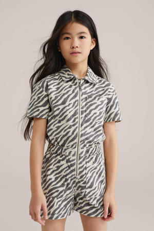 Straight playsuit ecru met zebraprint