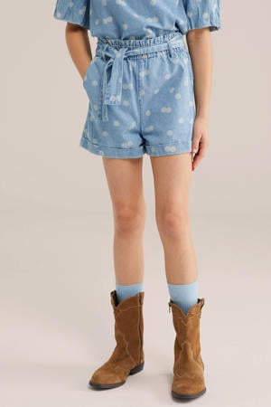 straight denim short met bloemen medium blue denim