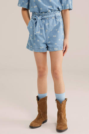 straight denim short met bloemen medium blue denim