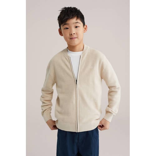 WE Fashion gebreid vest zand Beige Jongens Katoen Ronde hals Effen