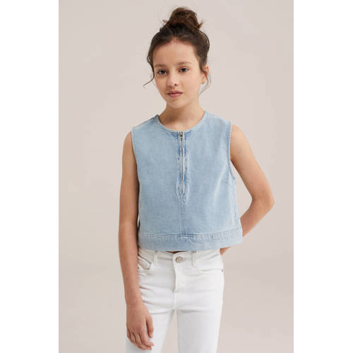 WE Fashion mouwloze top light blue denim Blauw Effen - maat 98/104 afbeelding