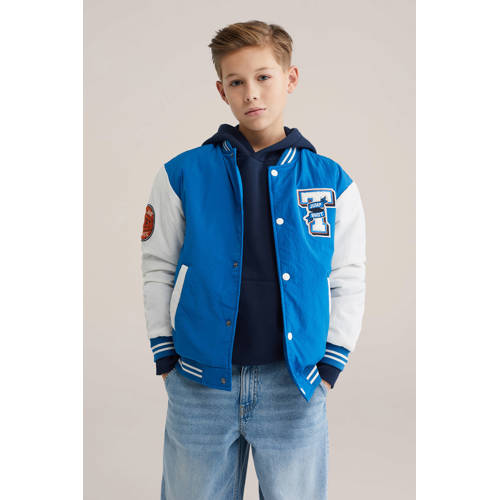 WE Fashion baseball jacket blauw Jas Jongens Polyester Ronde hals Meerkleurig - maat 122/128 afbeelding