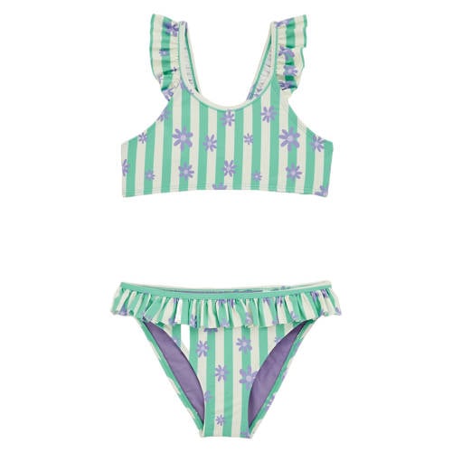 WE Fashion crop bikini met ruches mintgroen/lila/wit Meisjes Polyester - maat 110/116 afbeelding