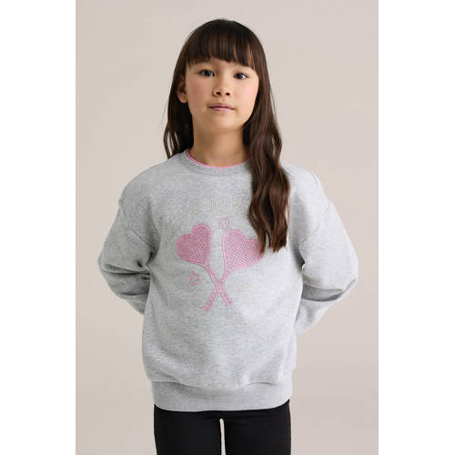 WE Fashion sweater grijs melange Printopdruk - maat 158/164 afbeelding