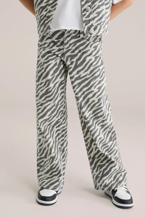 wide leg jeans met zebraprint ecru